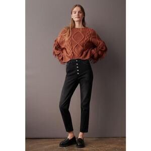 AMO Women’s Size 30 Button Fly Jeans Dock Ultra High-Rise Slim Jeans BLACK